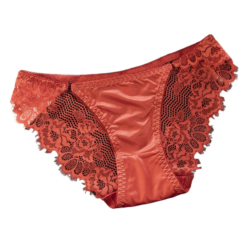 1pc Women's Sexy Lace Panties Satin Seamless Underwear Lace Mesh Sheer Low Waist Triangle Underwear Ladies Thin Breathable Brief luvshop24