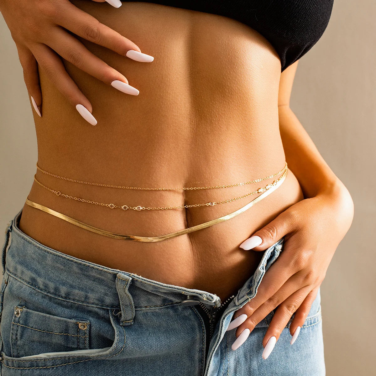 3Pcs Boho Flat Snake Chain Belly Waist Chain for Women Simple Silver Color Zircon Summer Beach Jewelry Female Bikini Accessories luvshop24