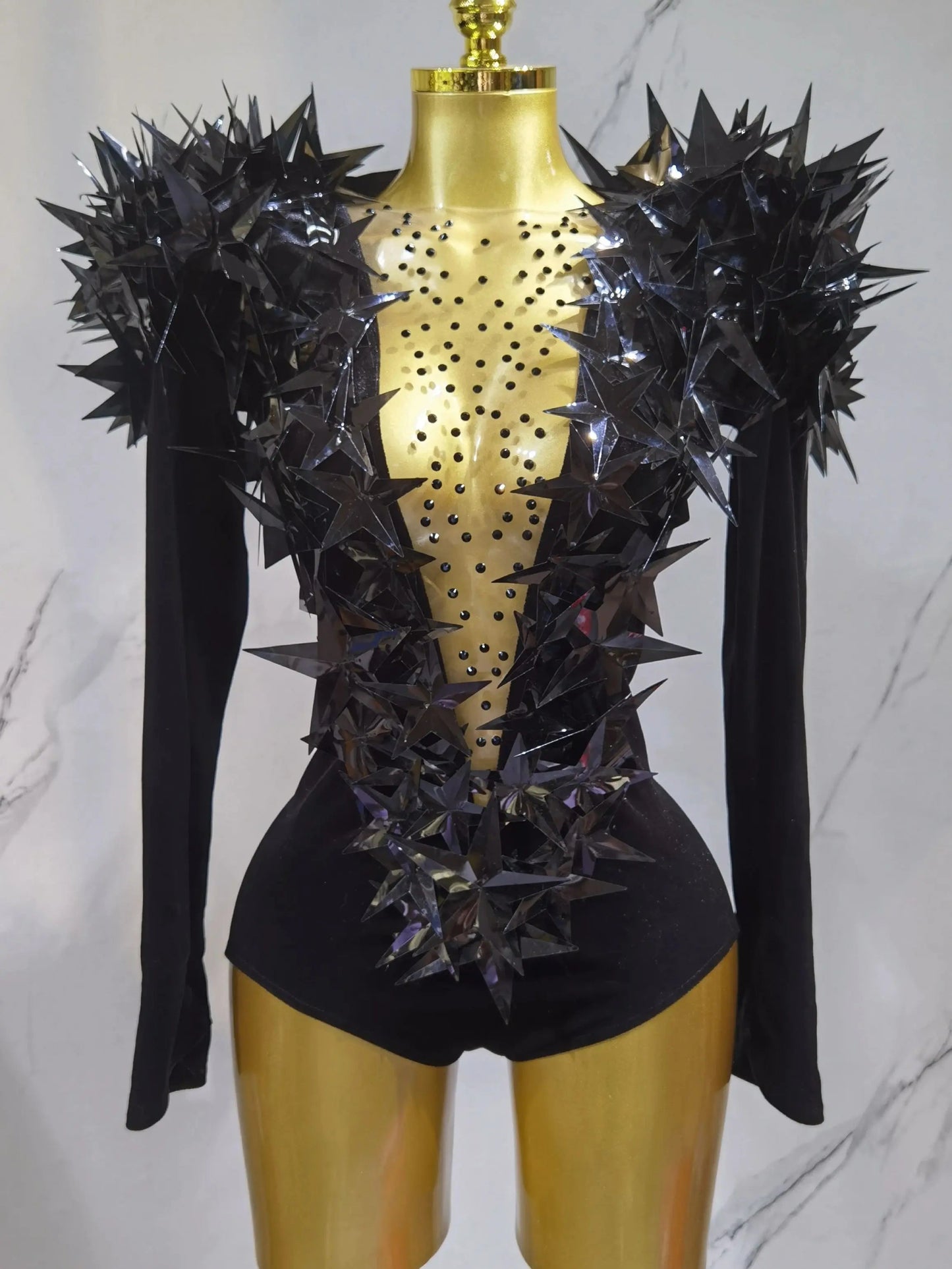 2025 New Shiny Black Rhinestone Velvet Long Sleeve Bodysuit Women Evening Party Club Gala Hosts NightClub Bar Stage Costumes luvshop24