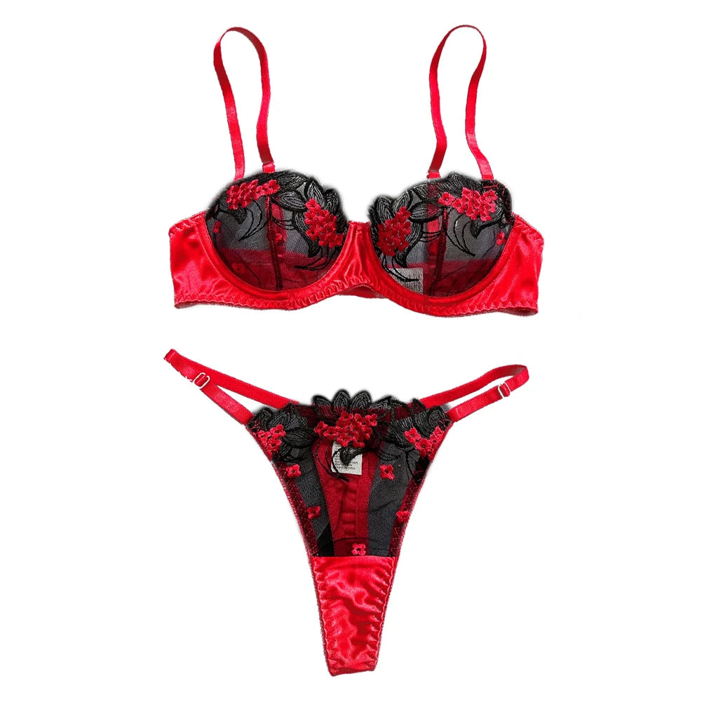 Floral Sexy Lingerie Lace Eroticу Bralette + Briefs Set Transparent Women's Underwear Embroidery Erotic Beautiful Bra And Panty luvshop24