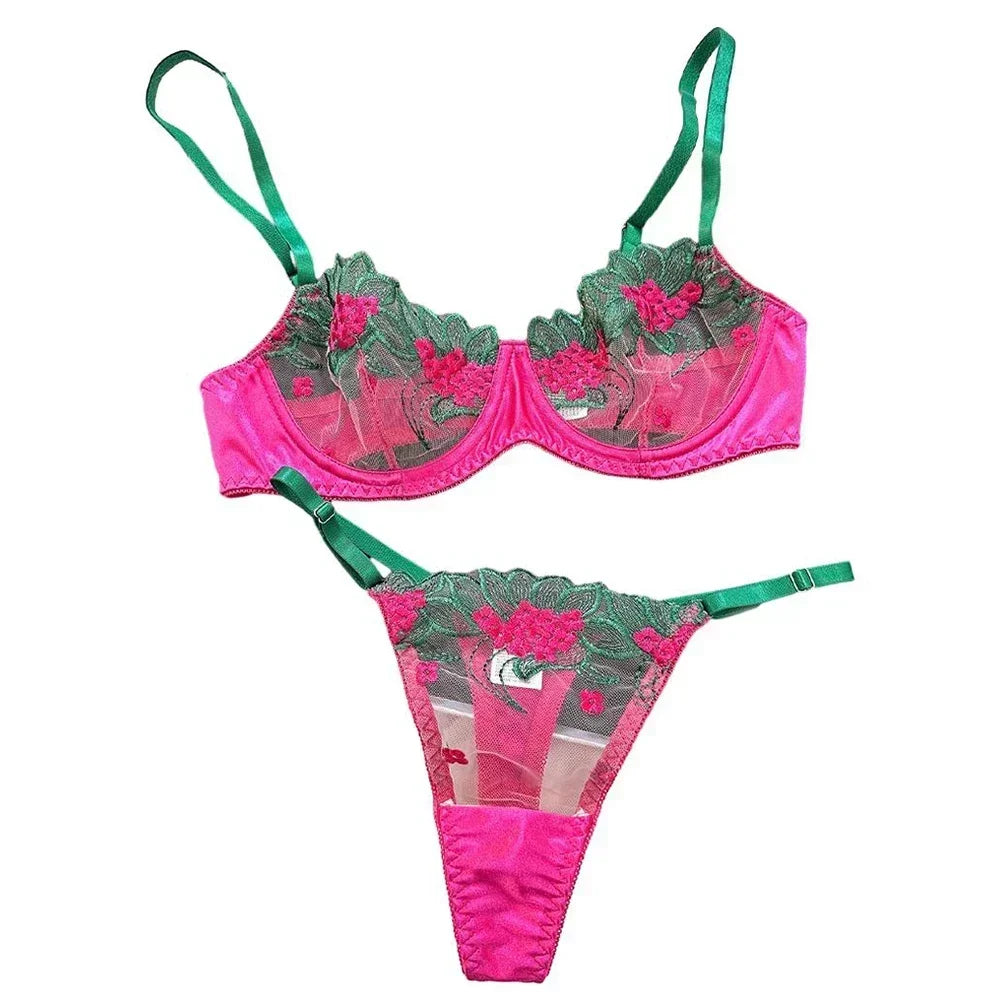 Floral Sexy Lingerie Lace Eroticу Bralette + Briefs Set Transparent Women's Underwear Embroidery Erotic Beautiful Bra And Panty luvshop24