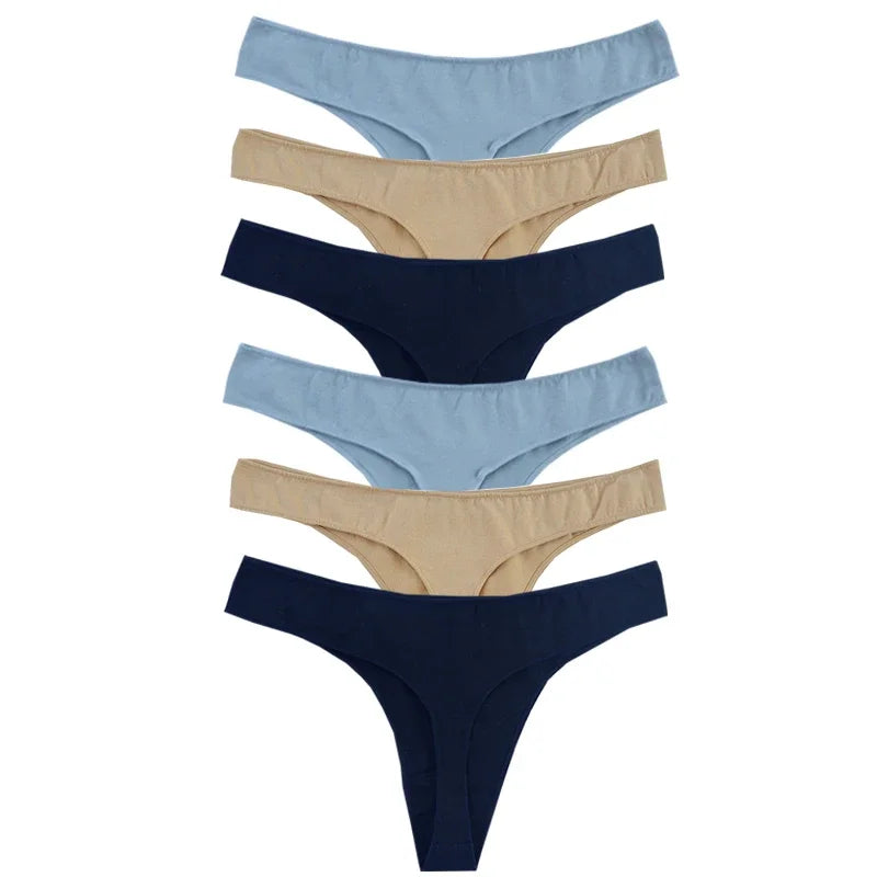 6pcs Cotton Women's Thongs Panties Sports Breathable Low Waist Underwear Lingerie Sexy Female Lady Solid Color G-String luvshop24