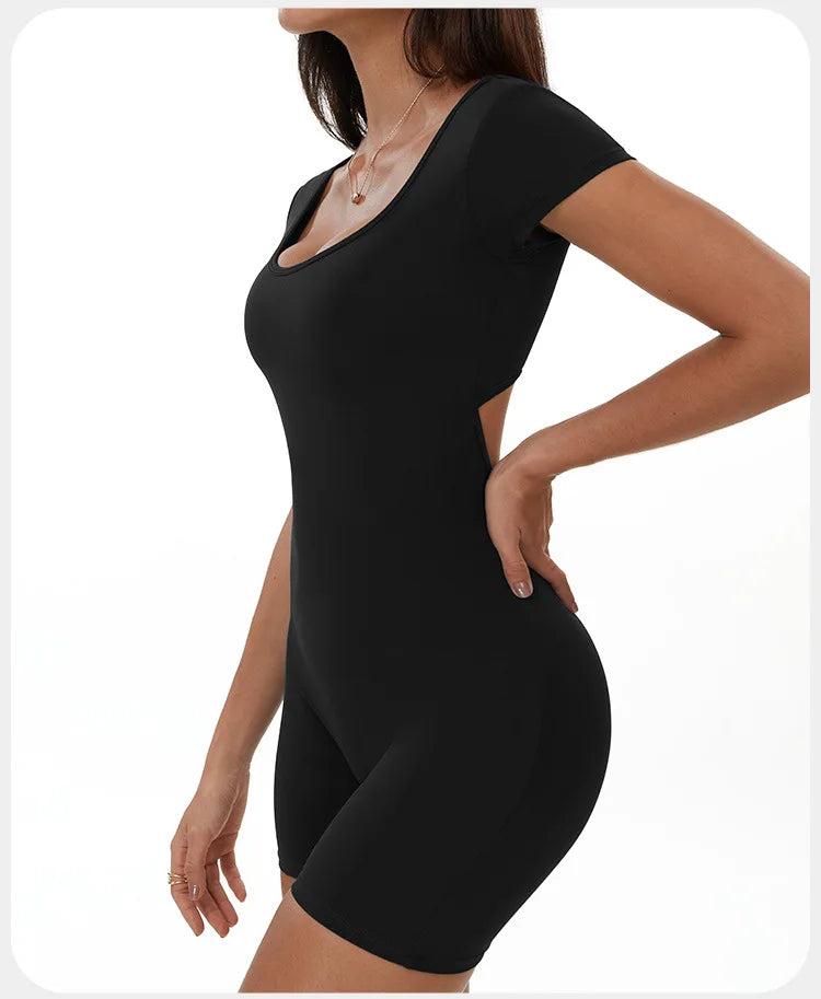 Womens Sports Bodysuit Short Sleeve Jumpsuits Stretch One Piece Set Romper Sexy Scrunch Butt Fitness Jumpsuit Female Sportwears luvshop24