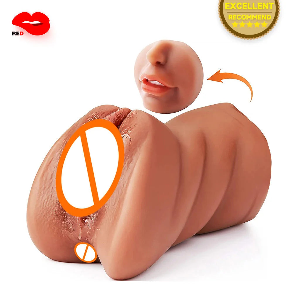3in1 realistic mouth vagina anal plug male masturbator cup deep throat silicone dildo moves masturbation pleasure toys for men luvshop24