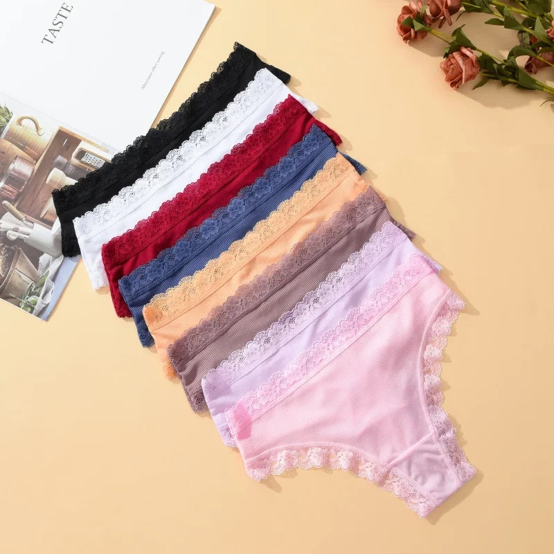 6PCS/Set Sexy Lace Panties for Women Low Waist G-String Underwear Ladies Sexy T-Back Bikini Female Breathable Lingerie Plus Size luvshop24