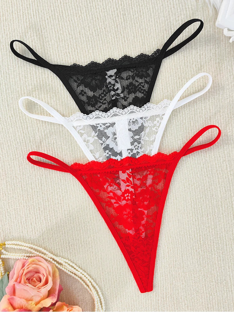 3pcs Low Rise Sexy Lace Women Thongs Hot Sale Breathable Intimate Lingerie Perspective Floral Panties Ladies G-string T-back luvshop24