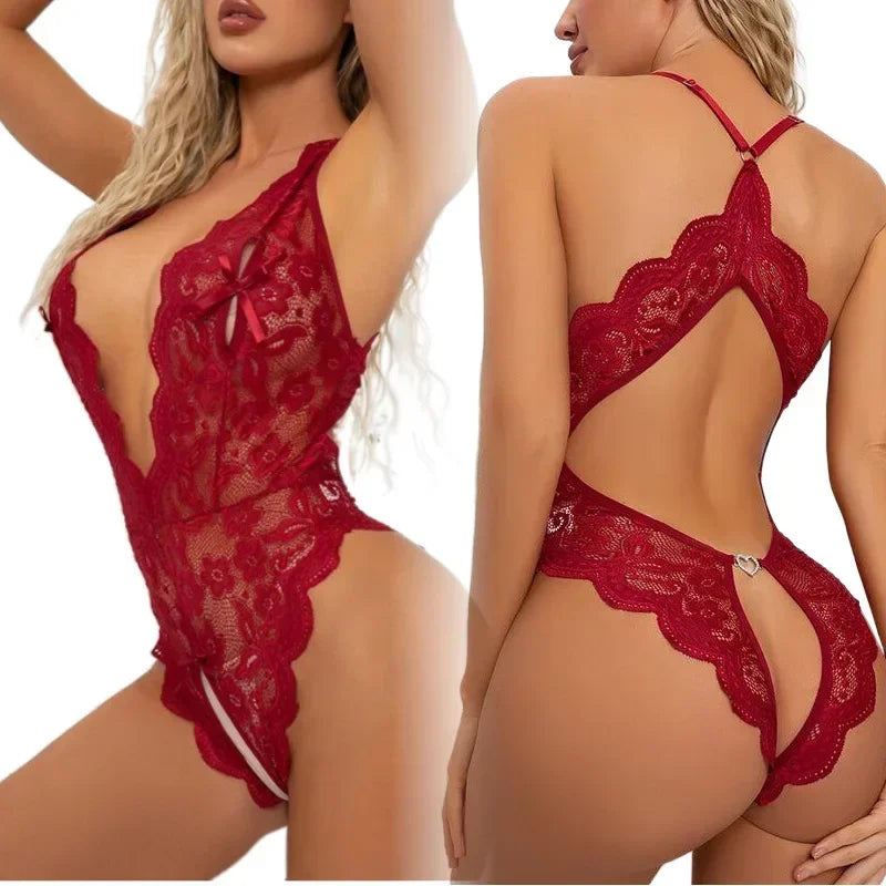 Erotic Lingerie for Women Lace Transparent Bra Set Sexy Costumes Deep V Open Crotch Bodysuit Female Underwear Lingerie Sexy luvshop24