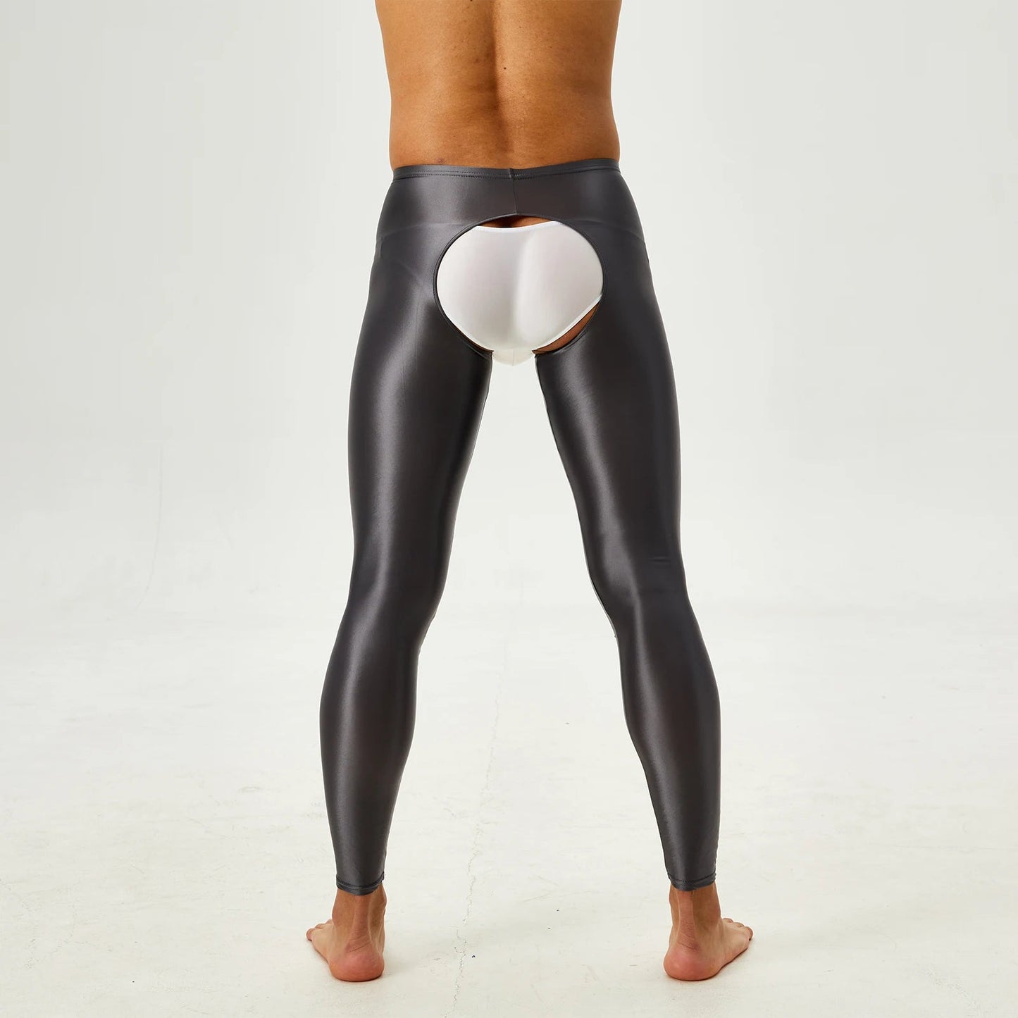 Glossy Crotchless Open Butt Leggings Mens Gays Erotic Nightwear Underpants High Waist Slim Fit Tights Underwear Baselayer Pants luvshop24