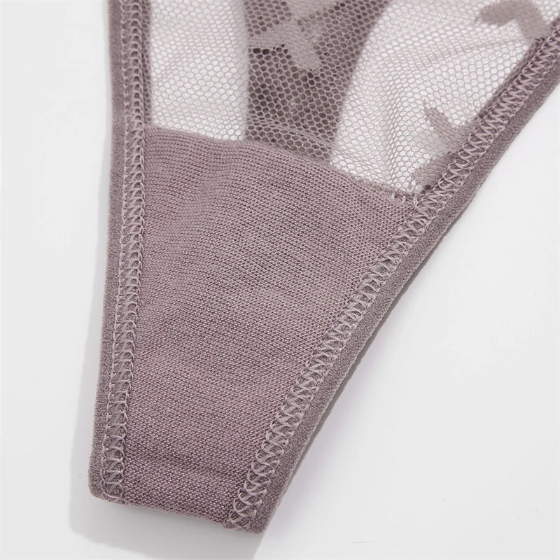 FINETOO Women Sexy Lace Thong Low Waist Hollow Out G-String Female Seamless Transparent T-Back Underwear Solid Intimates Panties luvshop24