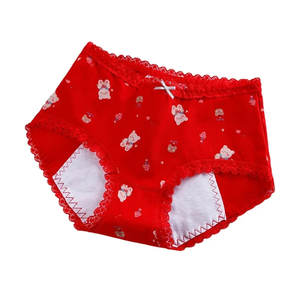 1pc Girls Period Underwear Mid-Rise Cartoon Cotton 3-Layer Leak-proof Incontinence Panties Absorbent Teen Menstrual Briefs S-XL luvshop24