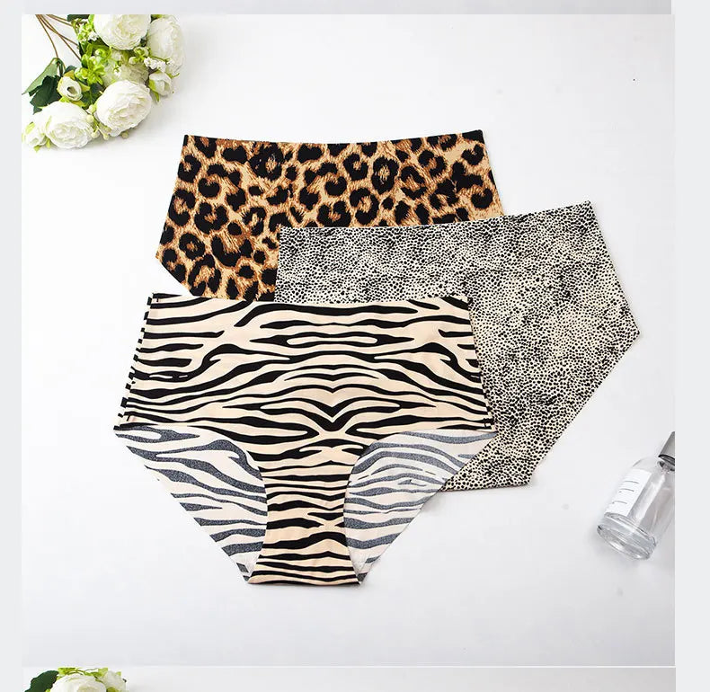 6pcs Women's Seamless Ice Silk Panties Female Mid Waist Plus Size Leopard Print Underwear Girls Fashion Brief Lady Comfort Panty luvshop24