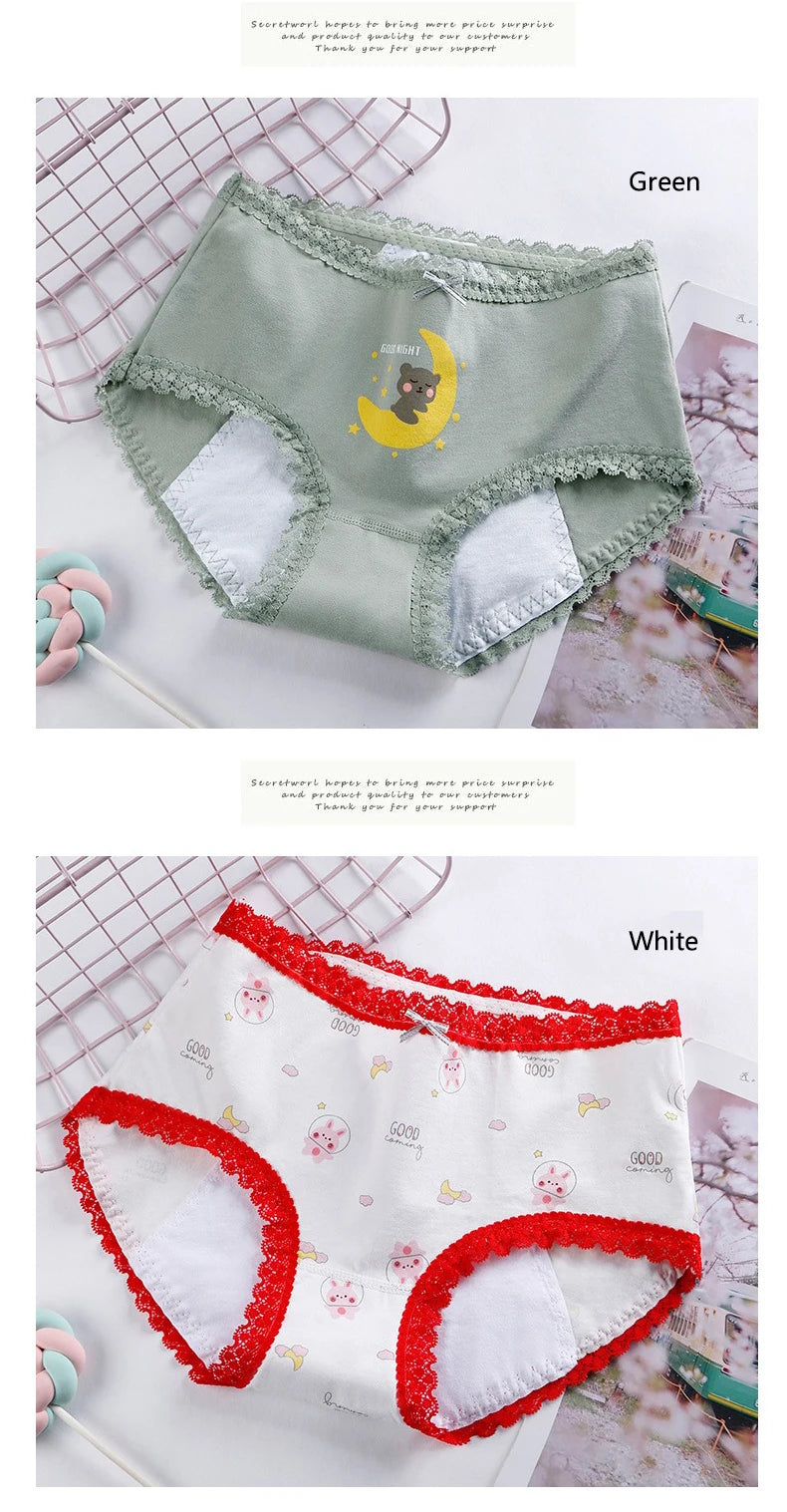 1pc Girls Period Underwear Mid-Rise Cartoon Cotton 3-Layer Leak-proof Incontinence Panties Absorbent Teen Menstrual Briefs S-XL luvshop24