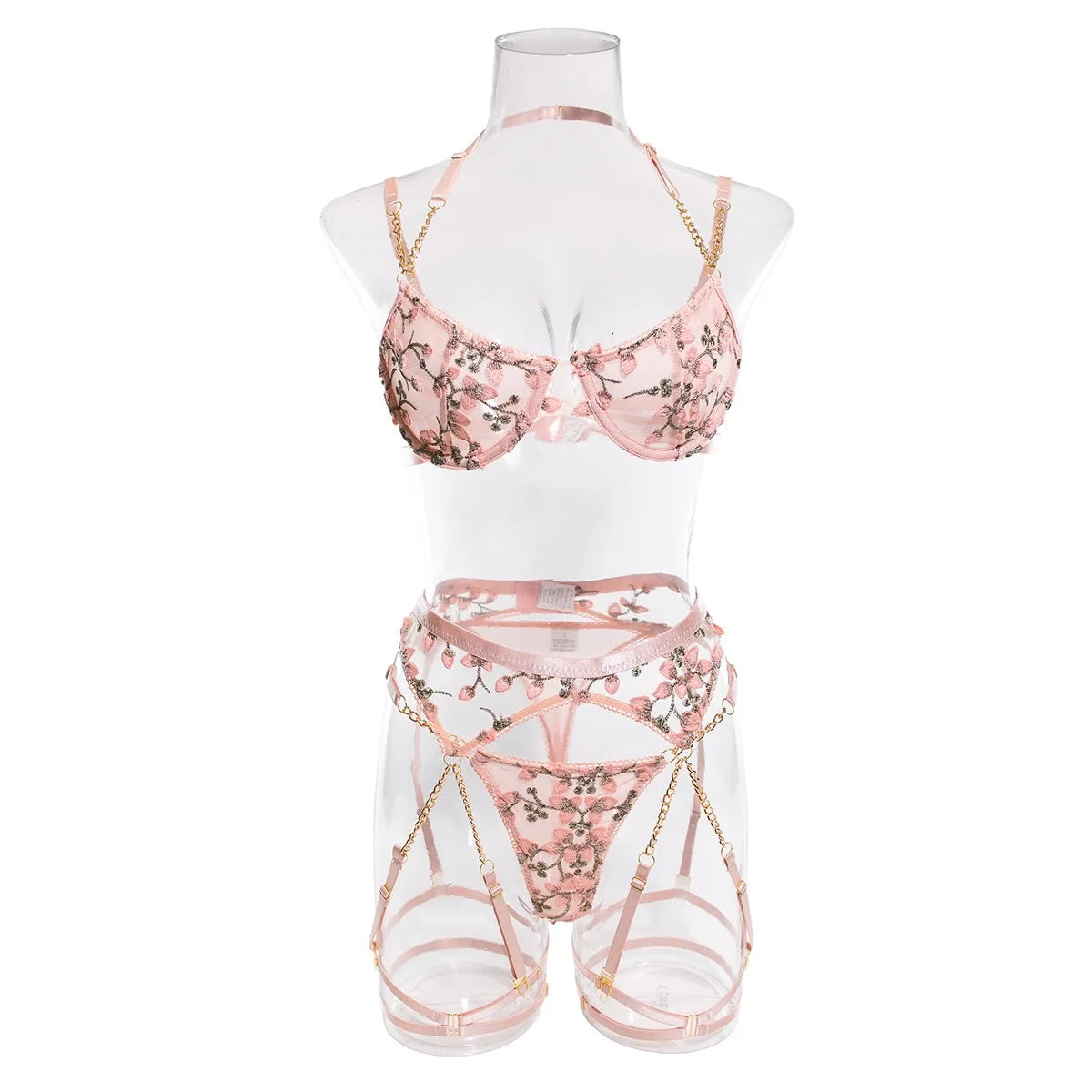 Erotic Lingerie Sexy Female Lace Mesh Embroidery Flower Hollowing Two-piece Erotic Suit Sexy Lingerie Bodystocking Perizoma luvshop24