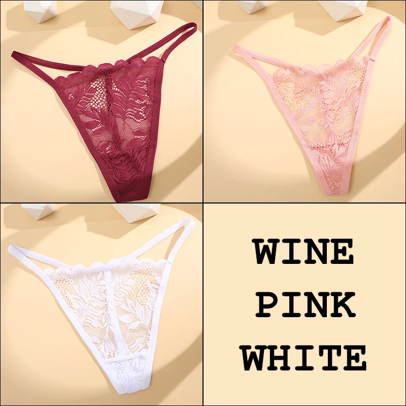 3Pcs Lace Thong For Women Low Rise Soft Intimates Lingerie Sexy Panties 6 Solid Color Ladies Comfortable Underpants Girls Panty luvshop24