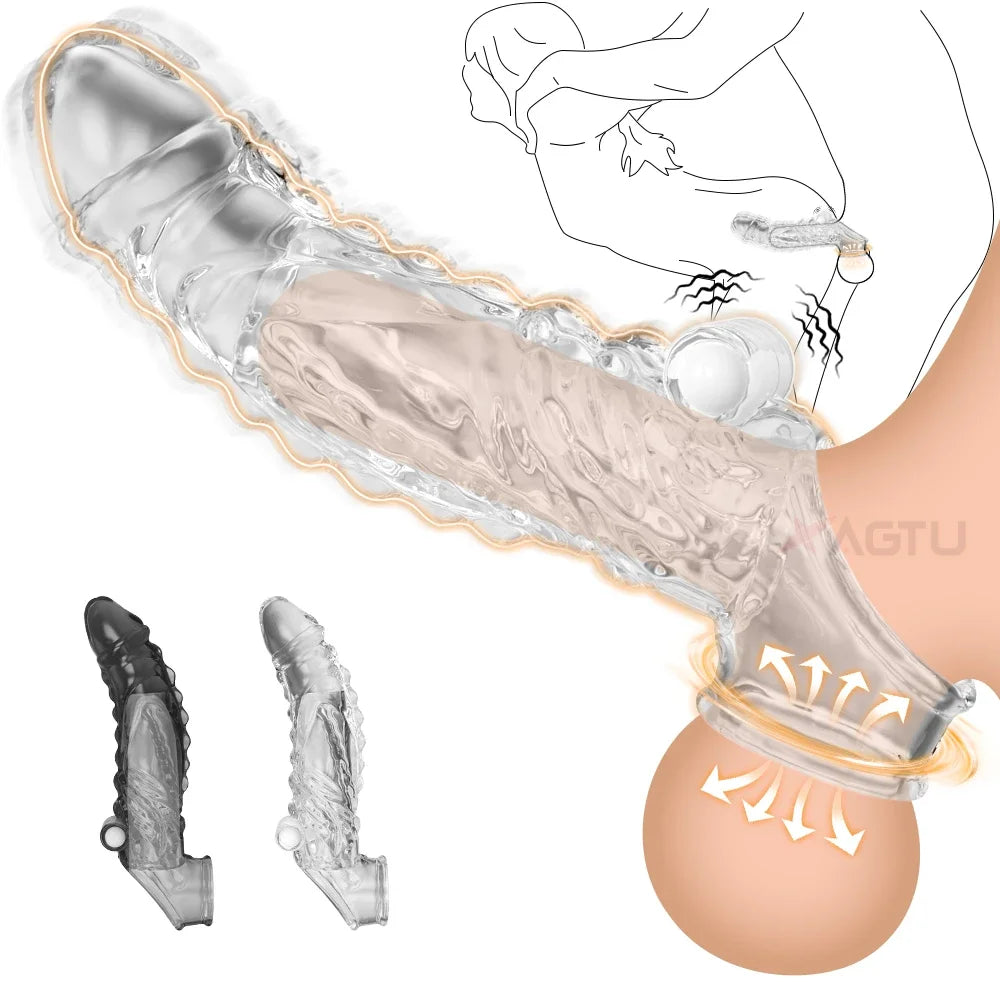 Reusable Penis Extender Silicone Condom Dildo Sleeve Glans Delay Ejaculation Cockring Adult Sex Toys Vibrator For Men Couples luvshop24
