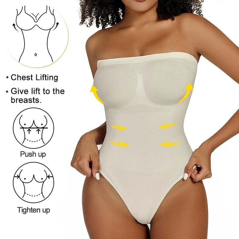 Womens Sexy Bodysuits Tummy Control Thong Shapewear Waist Trainer Corset Adjustable Strap Fajas Soft Sleeveless Lingerie Push Up luvshop24