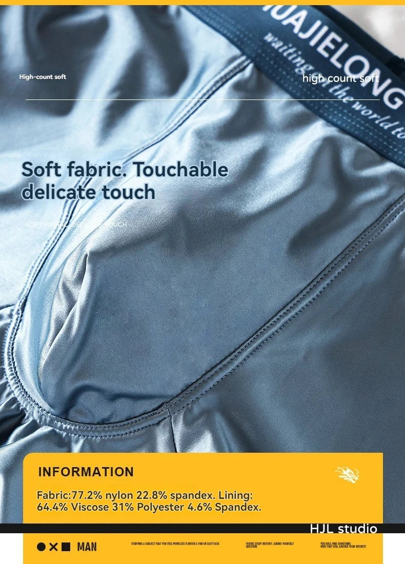 1/3Pcs Breathable Thin Satin Silk Boxer Briefs Seamless Mid Waist Ice Silk Boxers Underpants Smooth Underwear for Men Daily luvshop24