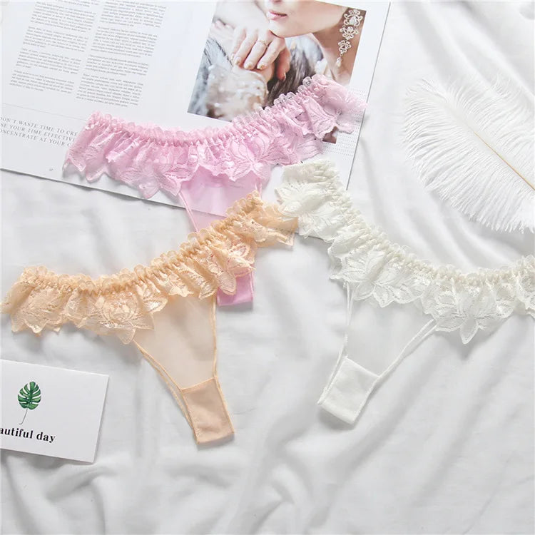 Lace Sexy Thongs Transparent Women's Underwear Cotton Crotch Hollow Out Traceless Panties Seamless Low Waist Seamless Briefs luvshop24
