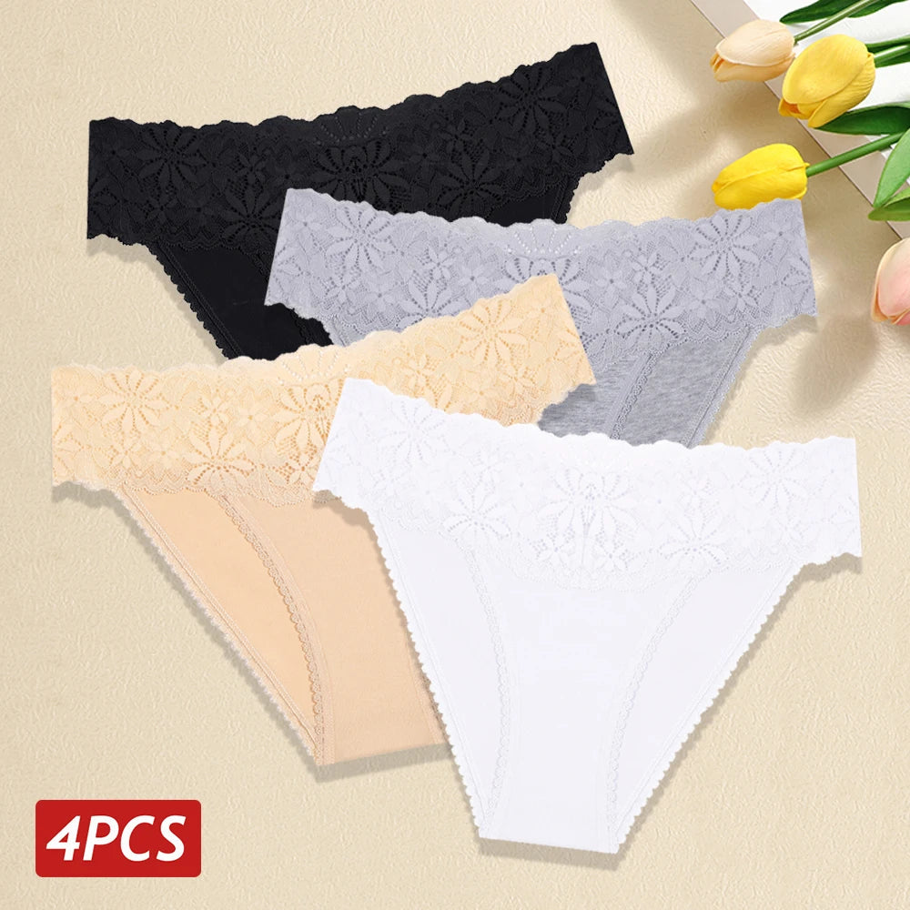 Lace Panties Women Cotton Briefs Female Comfortable Underwear 4PCS/Set Elstice Solid Color Panties Female Low Rise Sexy Lingerie luvshop24