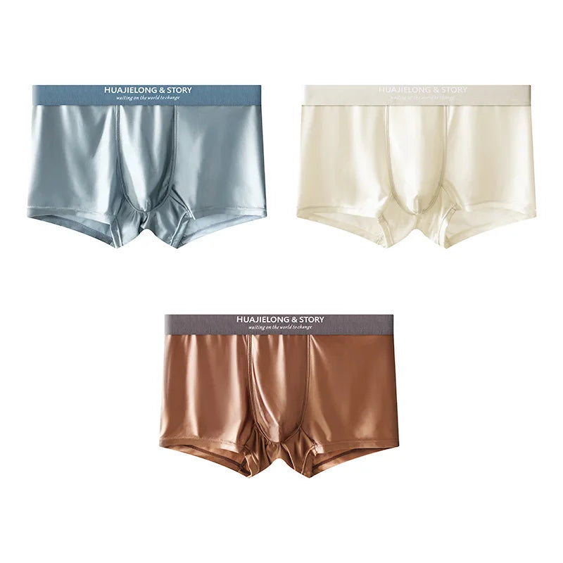 1/3Pcs Breathable Thin Satin Silk Boxer Briefs Seamless Mid Waist Ice Silk Boxers Underpants Smooth Underwear for Men Daily luvshop24