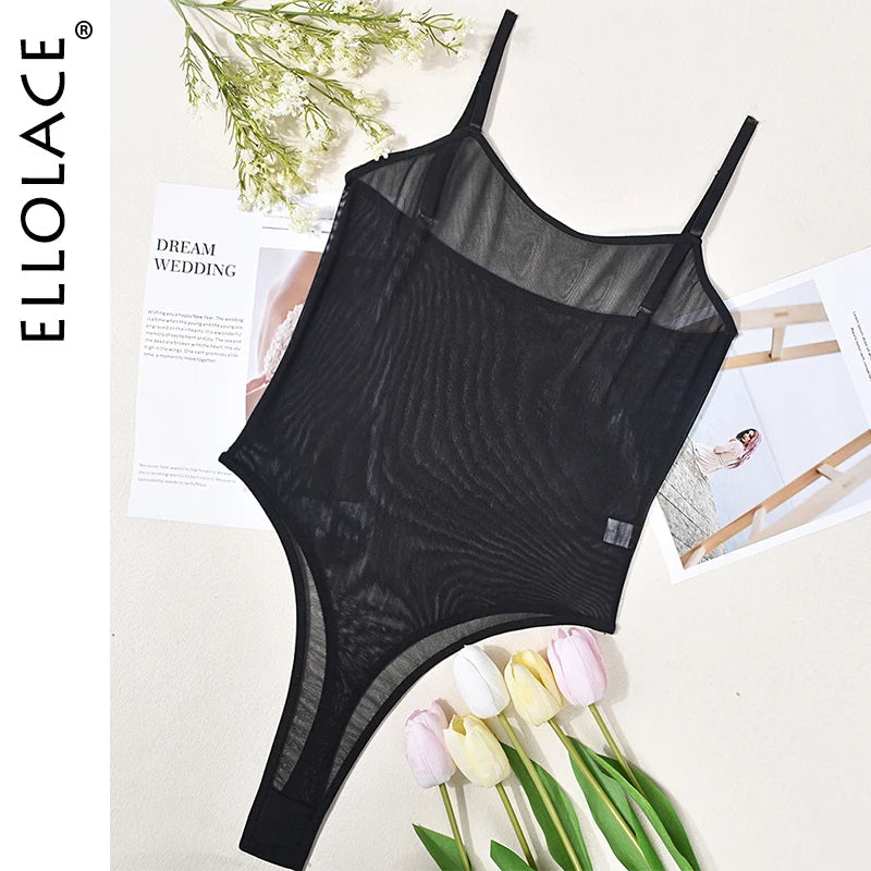 Ellolace Lace Bodysuit Sheer Mesh One Piece Bright Body Women Solid Sexy Top Crotchless Sissy Naked Tight Fitting Teddy Lingerie luvshop24