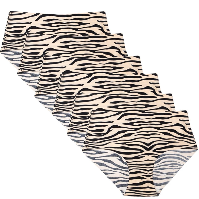 6pcs Women's Seamless Ice Silk Panties Female Mid Waist Plus Size Leopard Print Underwear Girls Fashion Brief Lady Comfort Panty luvshop24