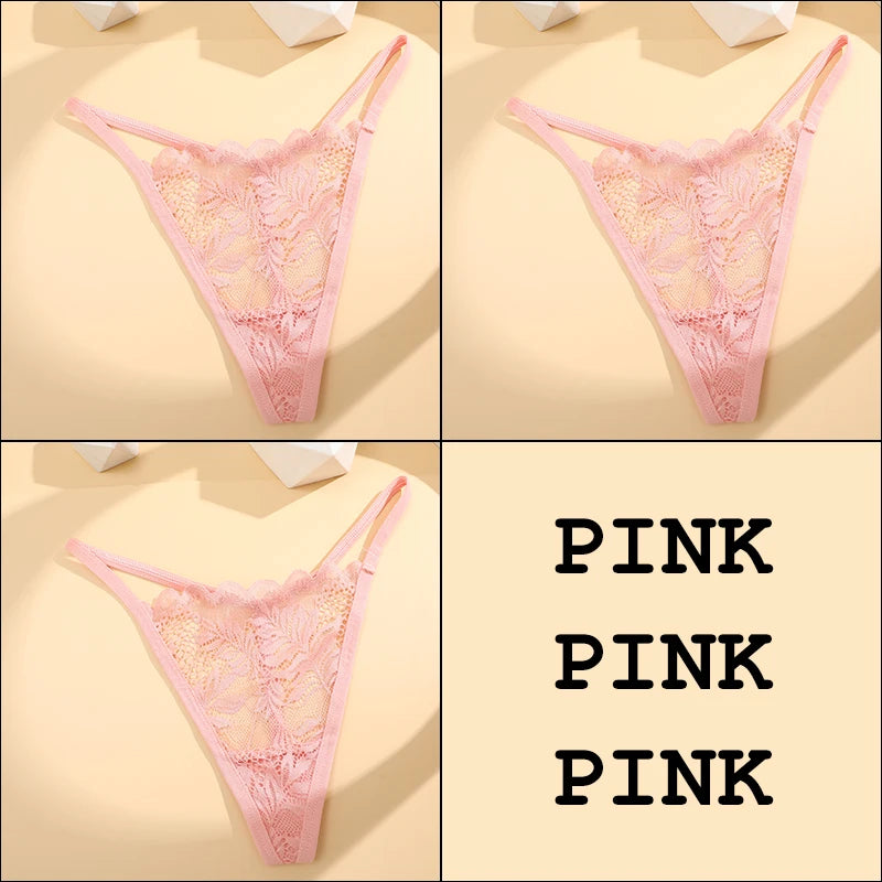 3Pcs Lace Thong For Women Low Rise Soft Intimates Lingerie Sexy Panties 6 Solid Color Ladies Comfortable Underpants Girls Panty luvshop24