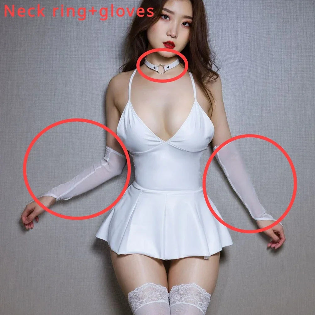 Women Erotic Lingerie Sexy Costume Bodycon Short Dresses Pu Leather Bodysuit Women A Line Dress Tight Perspective Nightclub Wear luvshop24
