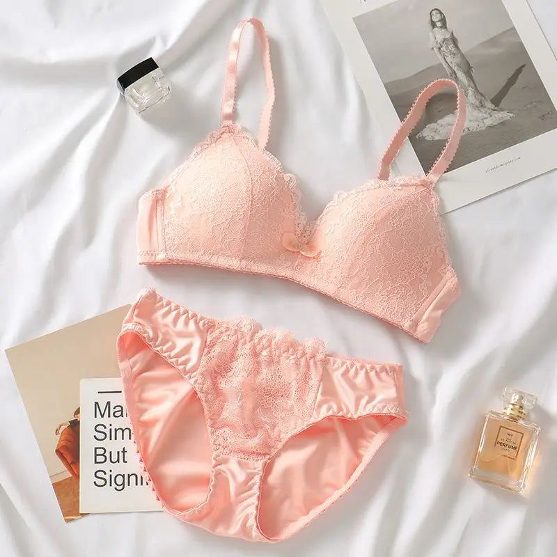 Lace Lingerie 2 Pieces Women Underwear Set 3/4 Cup Plus Size Bras Panty Brief Sets White Black Sexy Lingerie Seamless Bra Sets luvshop24