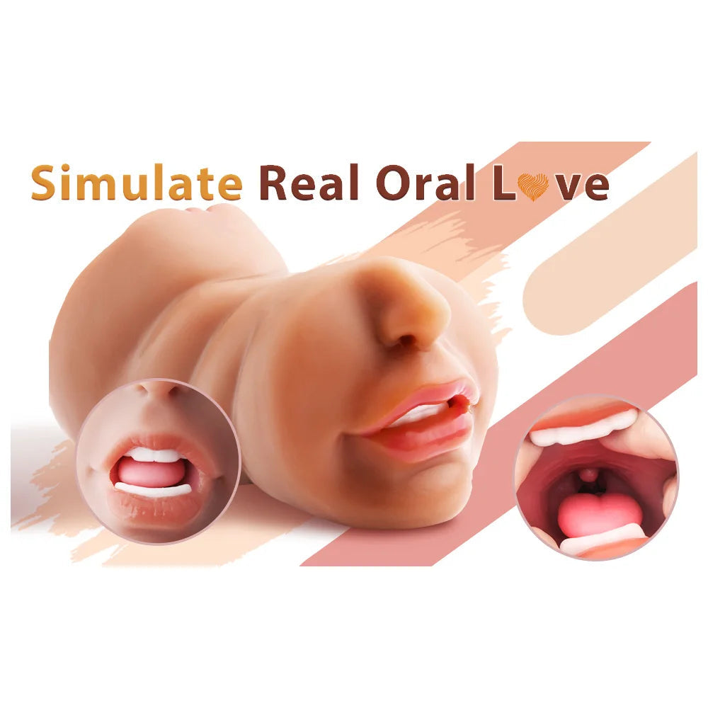 3in1 realistic mouth vagina anal plug male masturbator cup deep throat silicone dildo moves masturbation pleasure toys for men luvshop24