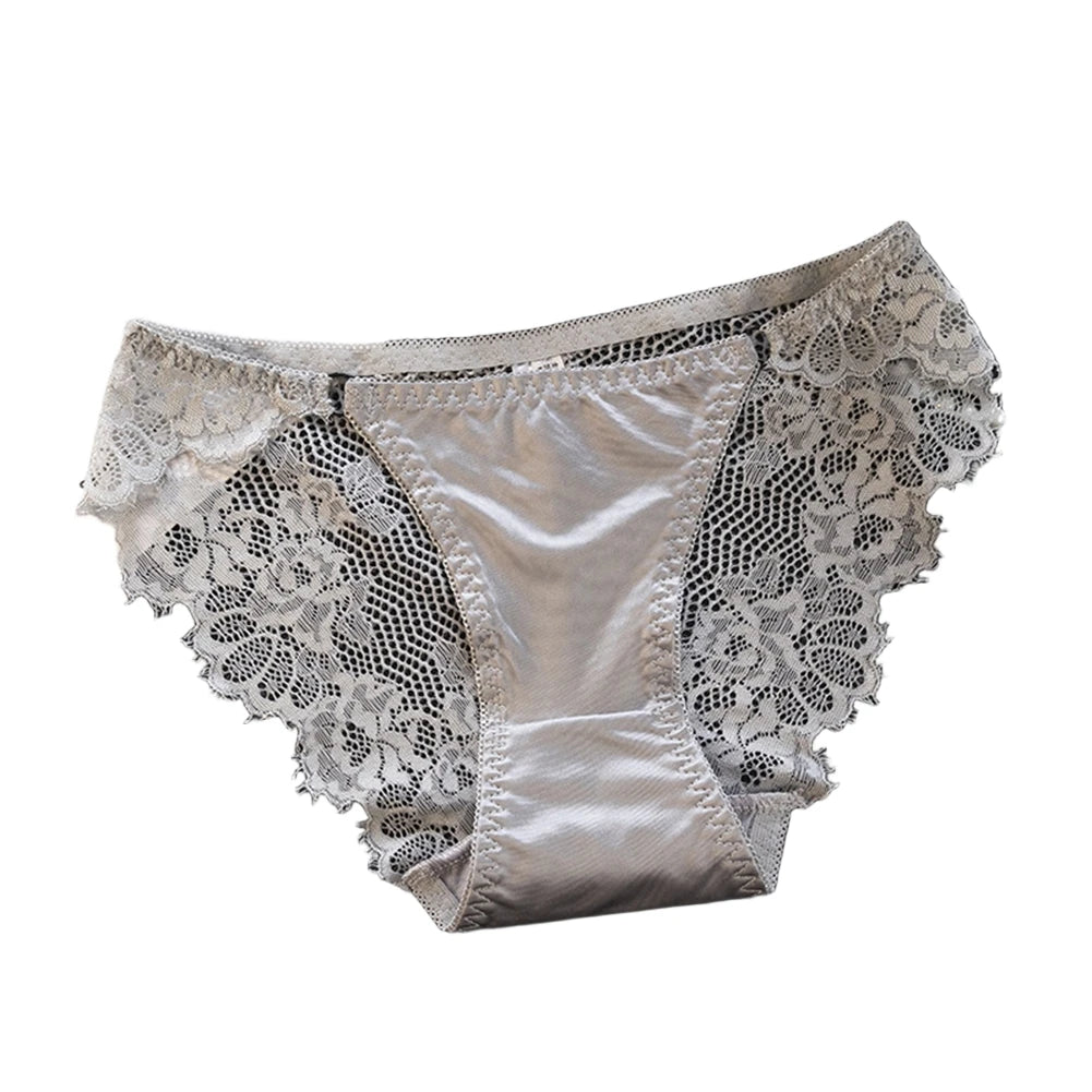 1pc Women's Sexy Lace Panties Satin Seamless Underwear Lace Mesh Sheer Low Waist Triangle Underwear Ladies Thin Breathable Brief luvshop24