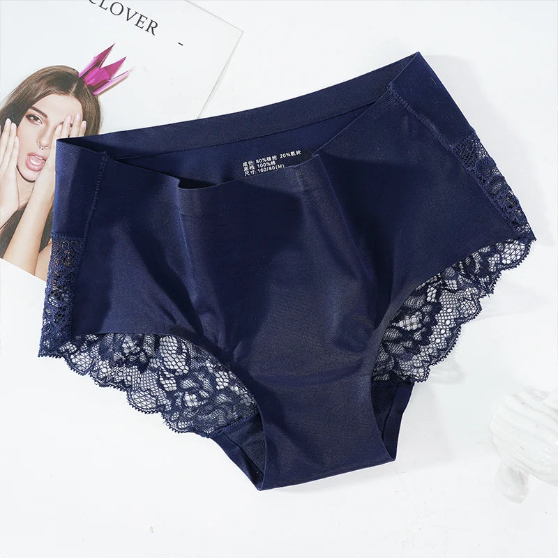 Lace Women's Panties French Seamless Underwear Female Ice Silk Briefs Solid Color Breathable Underpants Lingerie luvshop24