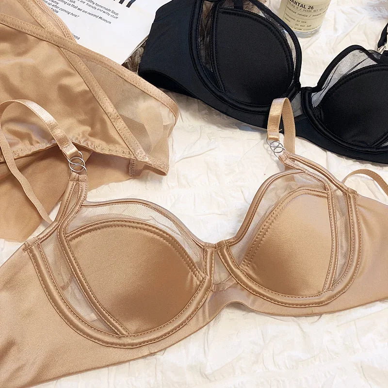 2 Pieces Sexy Underwear Set for Women Lace Push Up Bra French Thin Cup Comfort Brassiere Mesh Breathable Bralette Lingerie Set luvshop24