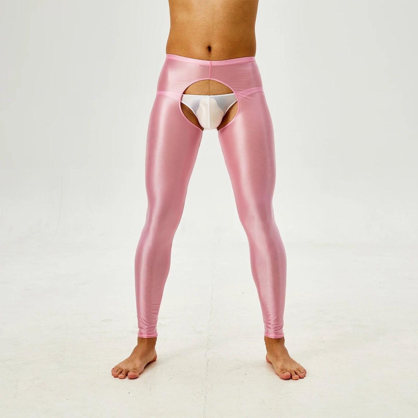 Glossy Crotchless Open Butt Leggings Mens Gays Erotic Nightwear Underpants High Waist Slim Fit Tights Underwear Baselayer Pants luvshop24