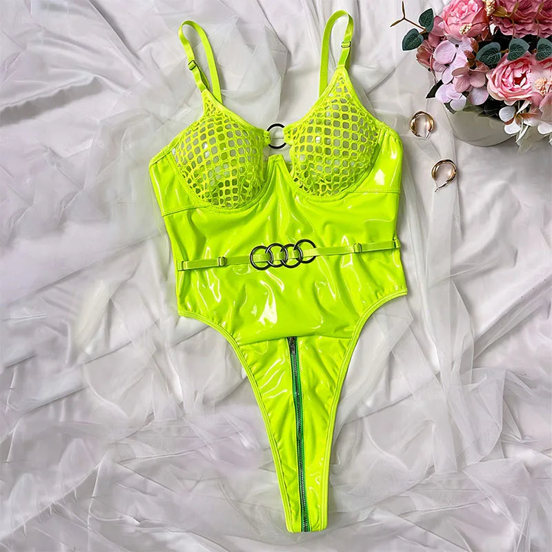 Metal Buckle Underwear Bodysuit Leather Motorcycle Sexy OnePiece Porn Bodycon Uncensored Women Lingerie Erotic Backless Jumpsuit luvshop24