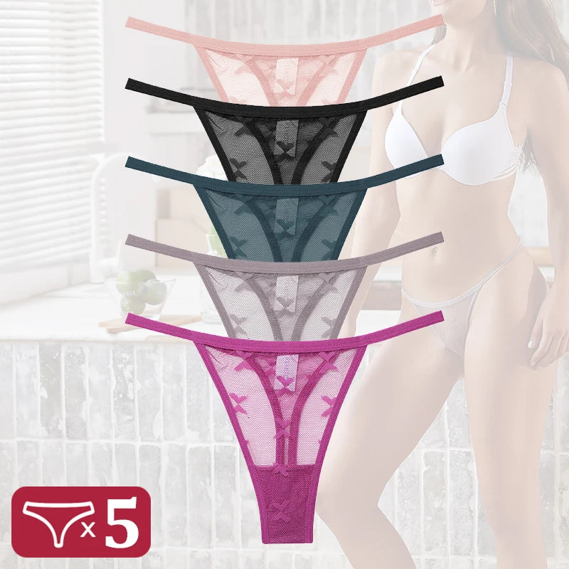 5Pcs Women Sexy Lace Floral G-String Panties String Transparent Underwear Intimates Panties Thong Low Waist Briefs Lingerie luvshop24