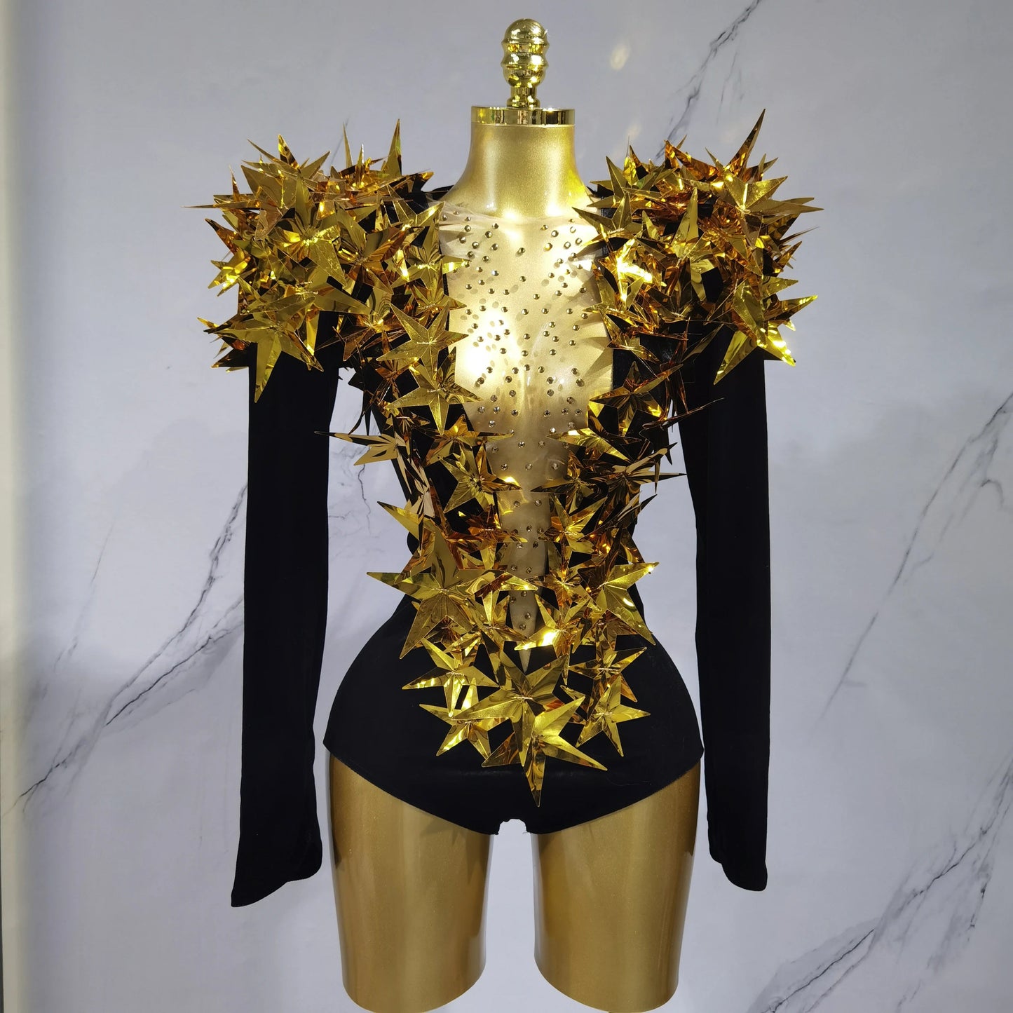 2025 New Shiny Black Rhinestone Velvet Long Sleeve Bodysuit Women Evening Party Club Gala Hosts NightClub Bar Stage Costumes luvshop24