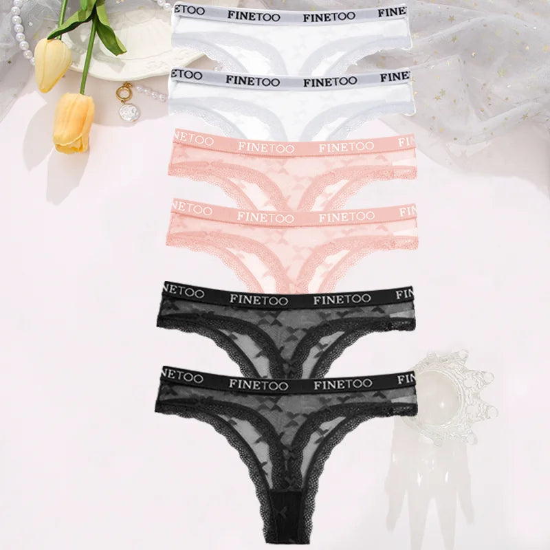 Clearance_6PCS/Set Sexy G-String Thong Lace Women's Panties Low-Waist Female Underpants Mesh Perspective Briefs Lingerie_Contin luvshop24