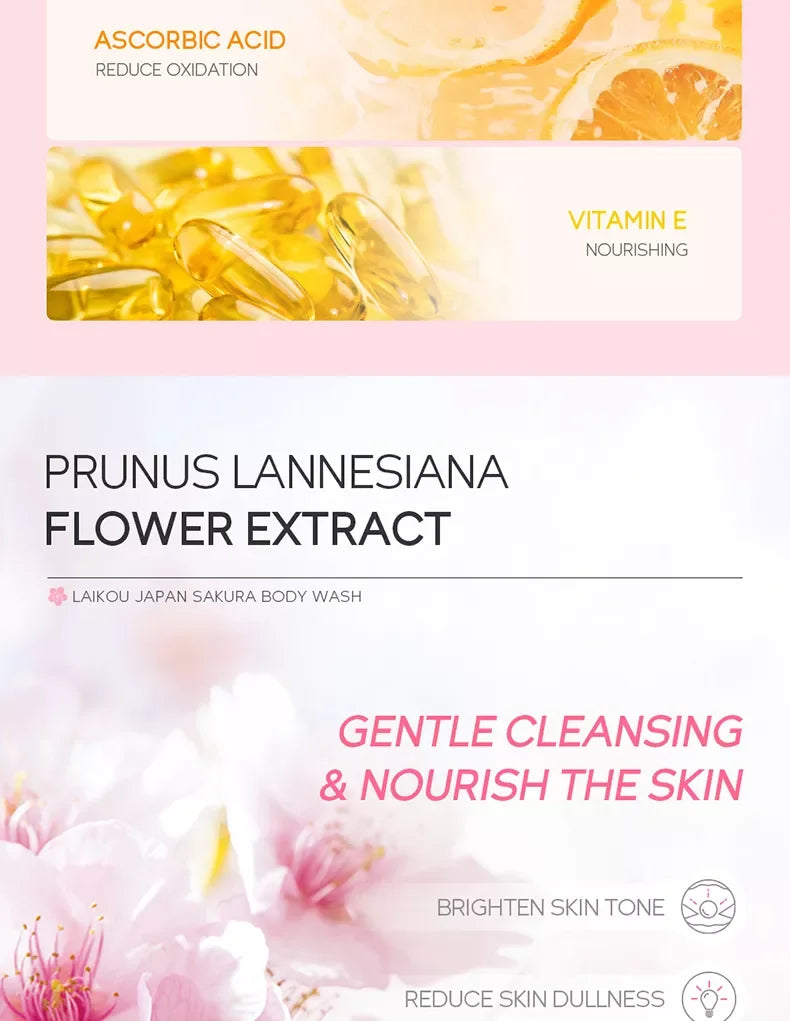 LAIKOU Sakura Shower Gel Long Moisturizing Smooth Long Lasting Fragrance Gentle Foam Body Cleansing Bath Product 100ml luvshop24