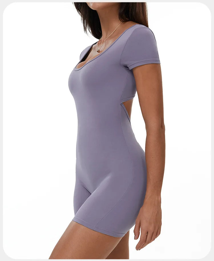 Womens Sports Bodysuit Short Sleeve Jumpsuits Stretch One Piece Set Romper Sexy Scrunch Butt Fitness Jumpsuit Female Sportwears luvshop24