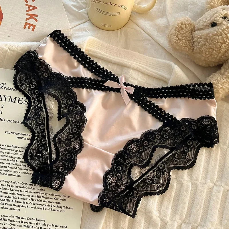 French Lace Underwear Pure Cotton Crotch Satin Sexy Triangle Panties Women's Innerwear Comfortable Breathable Ladies Briefs luvshop24