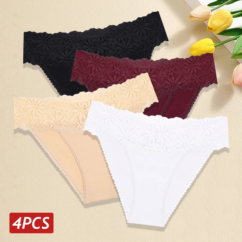 Lace Panties Women Cotton Briefs Female Comfortable Underwear 4PCS/Set Elstice Solid Color Panties Female Low Rise Sexy Lingerie luvshop24