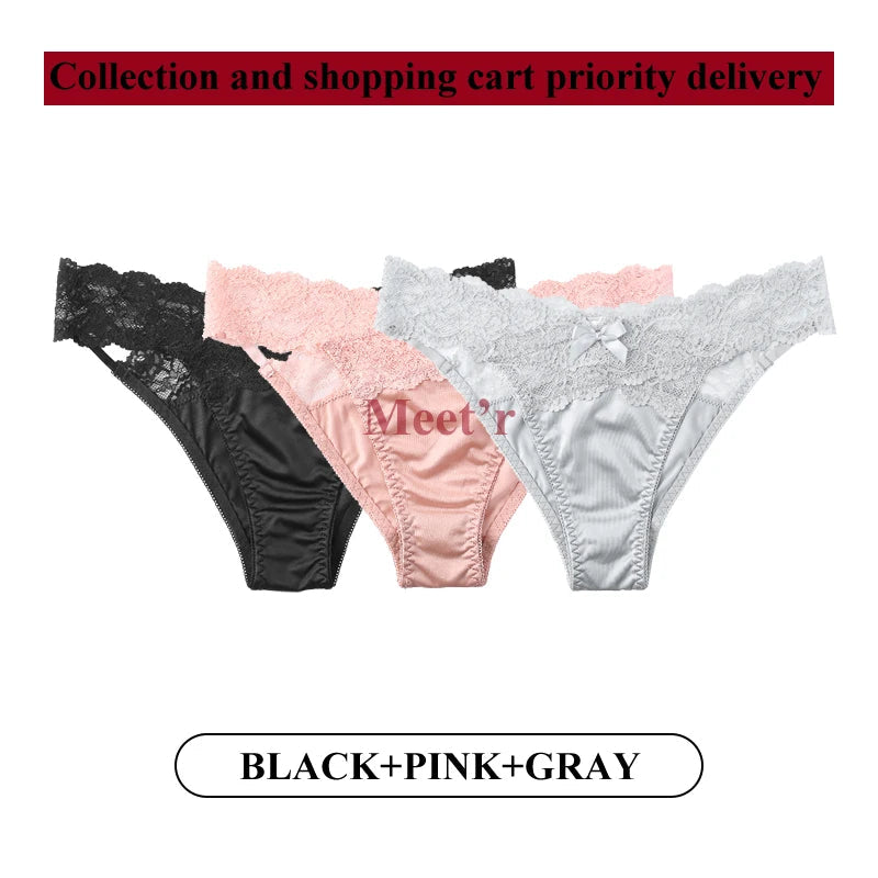 Meet'r 3Pcs/lot Women Sexy Lace Panties Low-waist Underwear Female G String Breathable Hollow out Lingerie Temptation Intimates luvshop24