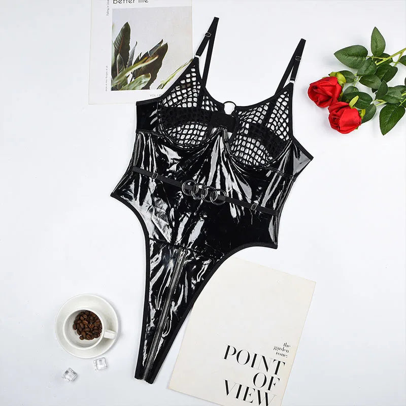 Metal Buckle Underwear Bodysuit Leather Motorcycle Sexy OnePiece Porn Bodycon Uncensored Women Lingerie Erotic Backless Jumpsuit luvshop24