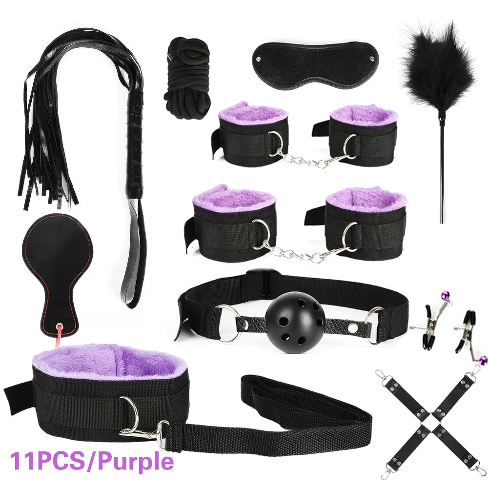 Bdsm SexLove Kits Female Handcuff Whip Mouth Gag Anal Bead Butt Plug Adult Game Props Bondage Restraint Kit Bullet Vibrator luvshop24