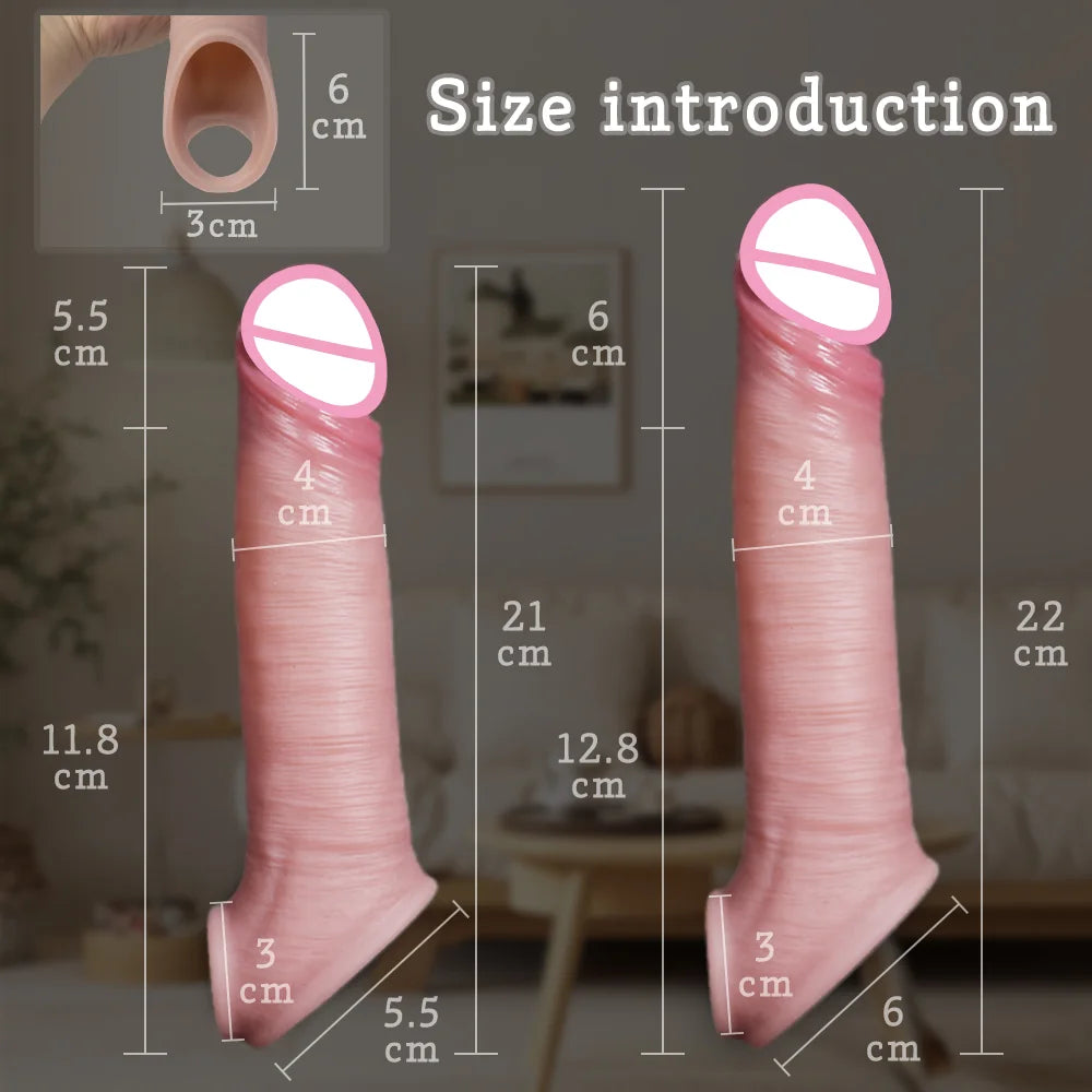 Silicone Penis Sleeve Extender 6cm Realistic Hollow Dildo for Men Reusable Cock Enhancer Ring Large Silicone Condom Male Sex toy luvshop24