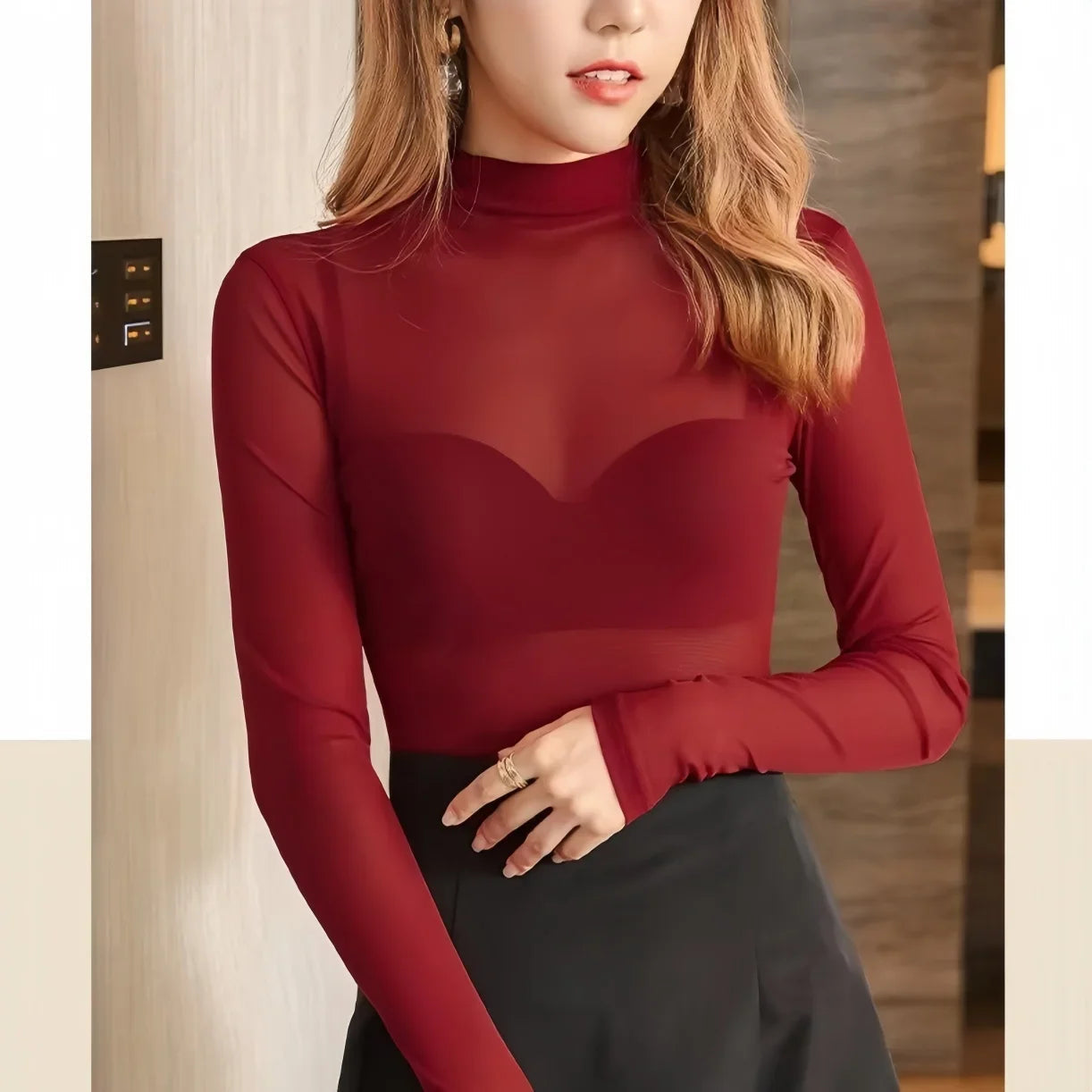 NEWFUNJOIN Turtleneck Long Sleeve See Through Black Bodysuits for Women Nightclub Party Sheer Sexy Romper TOPS Clothing Lingerie luvshop24
