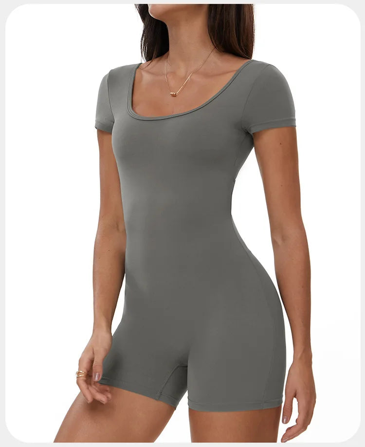 Womens Sports Bodysuit Short Sleeve Jumpsuits Stretch One Piece Set Romper Sexy Scrunch Butt Fitness Jumpsuit Female Sportwears luvshop24