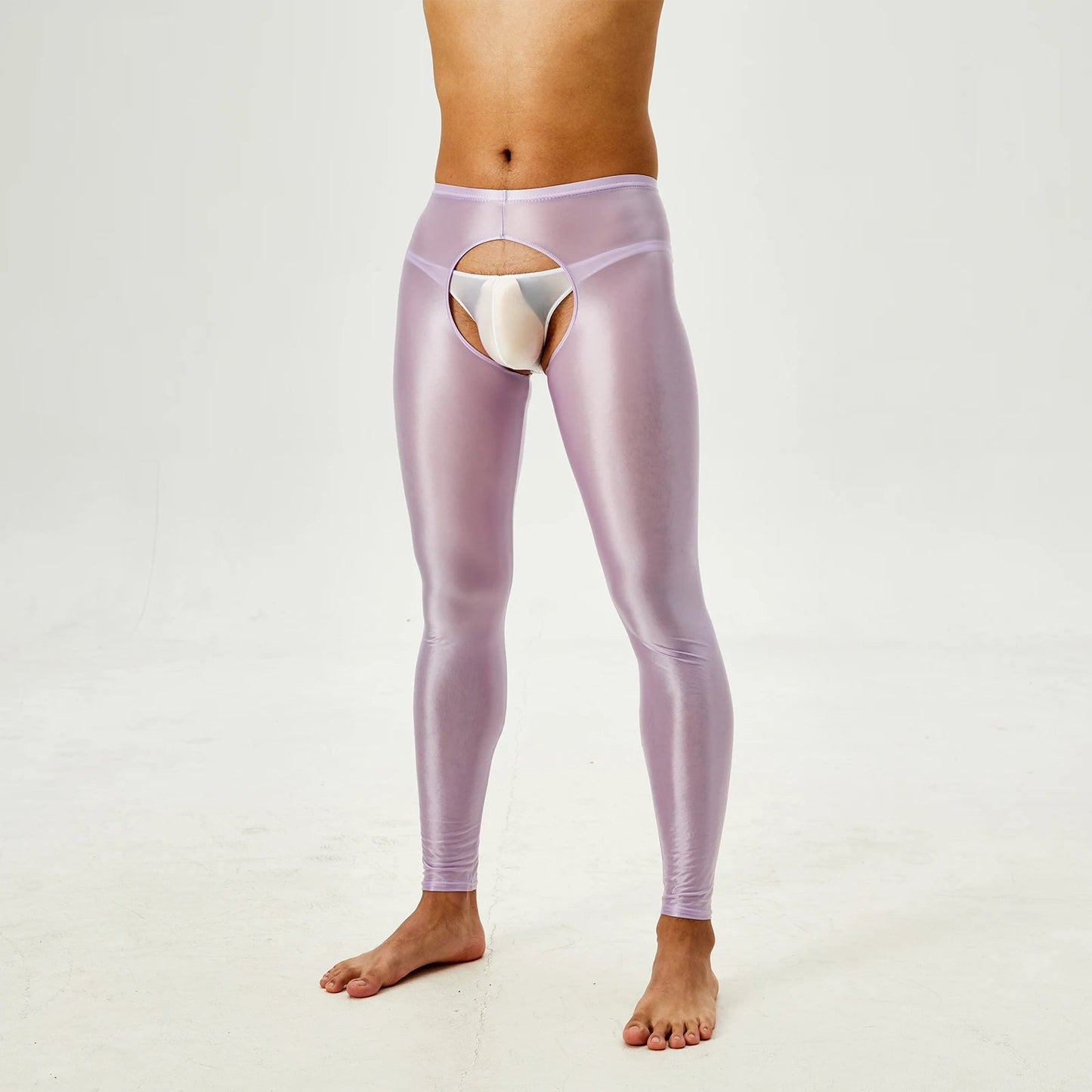 Glossy Crotchless Open Butt Leggings Mens Gays Erotic Nightwear Underpants High Waist Slim Fit Tights Underwear Baselayer Pants luvshop24