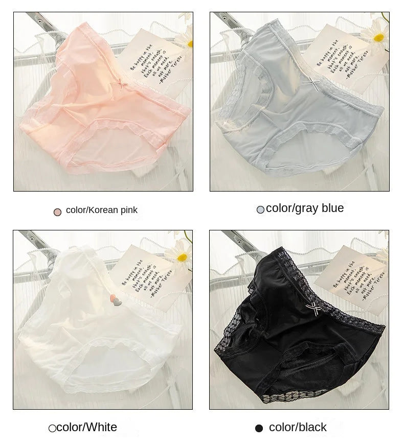 L-XL Women's Underwear Panty Sexy Lace Panties Girls' Fashion Ice Silk Briefs Middle Waist Seamless Underpants Female Lingerie luvshop24